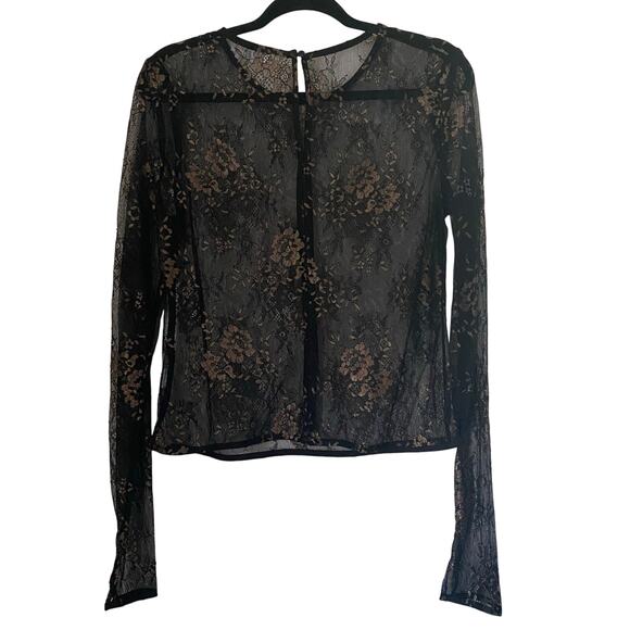 Lovers and Friends Black Lace Top Blouse Floral Metallic Womens Size Large - Picture 2 of 8